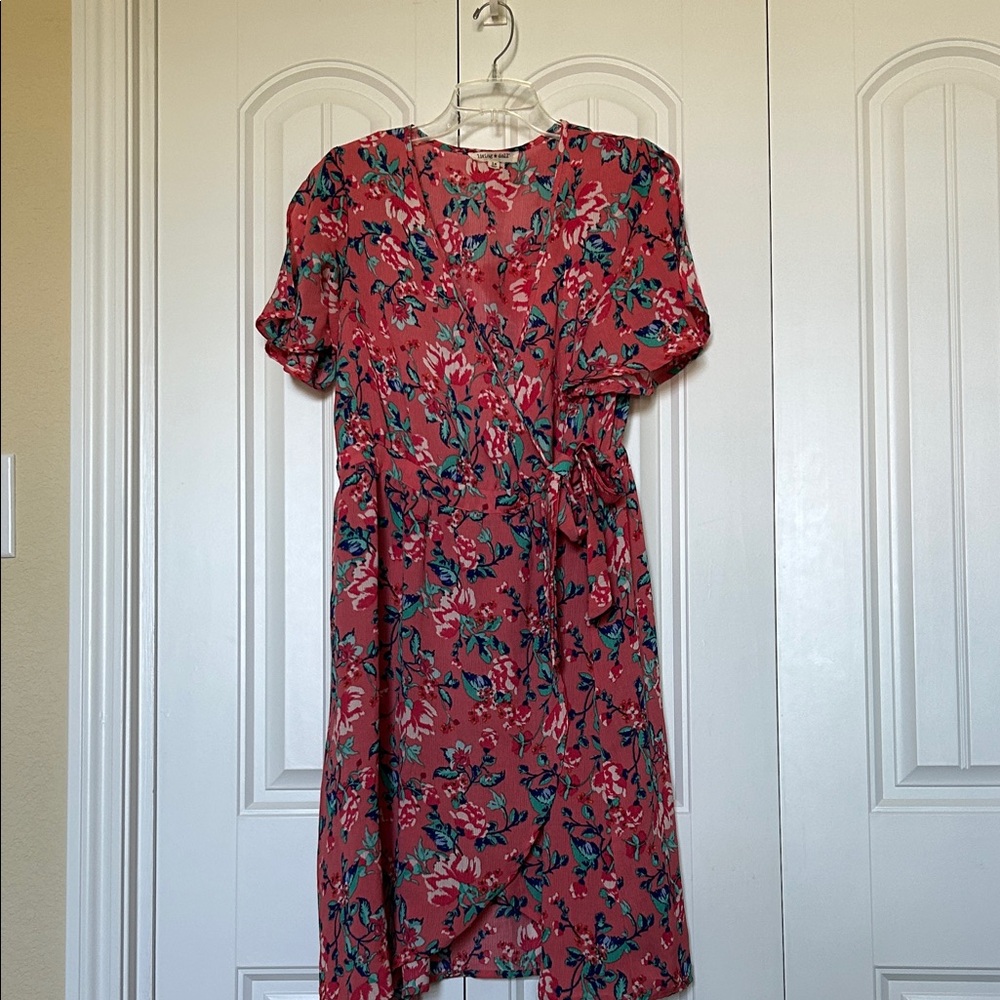 living doll Coral Floral Wrap Midi Dress